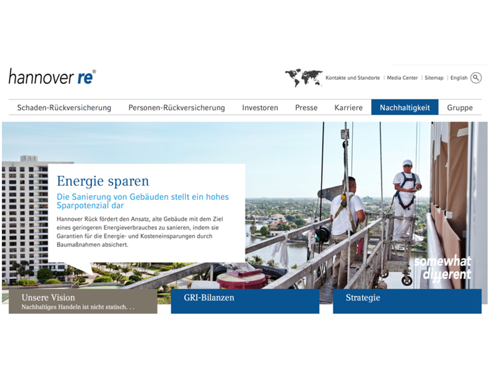 Screenshot Website Hannover Rückversicherung