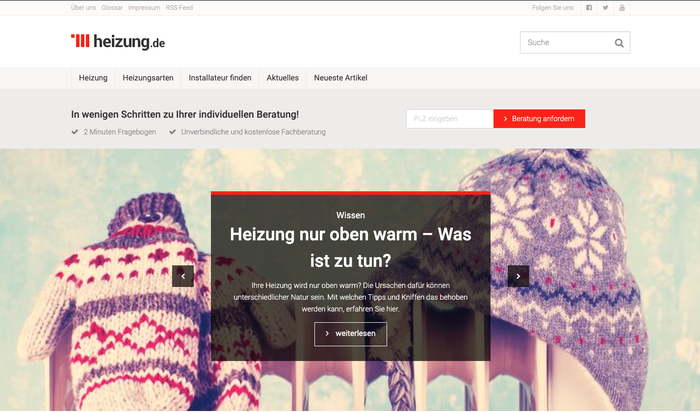 The website
heizung.de offers its visitors a personality
test. The visitor answers six questions and then learns which heating system is
suitable for his heating needs.