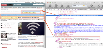 Beispiel für das kreative Verwenden von HTML-Überschriften. Spiegel Online verwendet die Hauptüberschrift (h1) in der Bread-Crumb-Navigation. Die Überschrift, bei der die h1 vermutet wird, ist die h2-Überschrift.